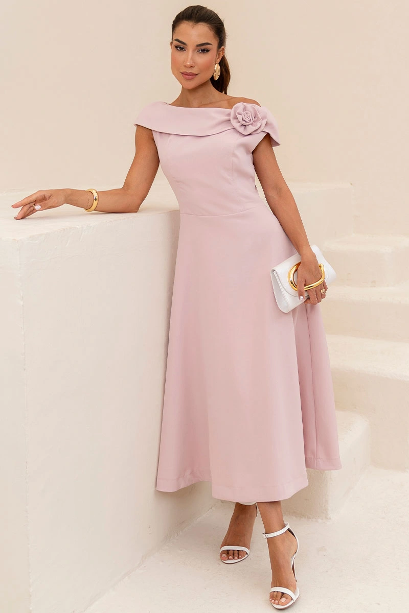 Miss Misses - Hilda Dress with Flower Detail on Collar, Rose - 54592031