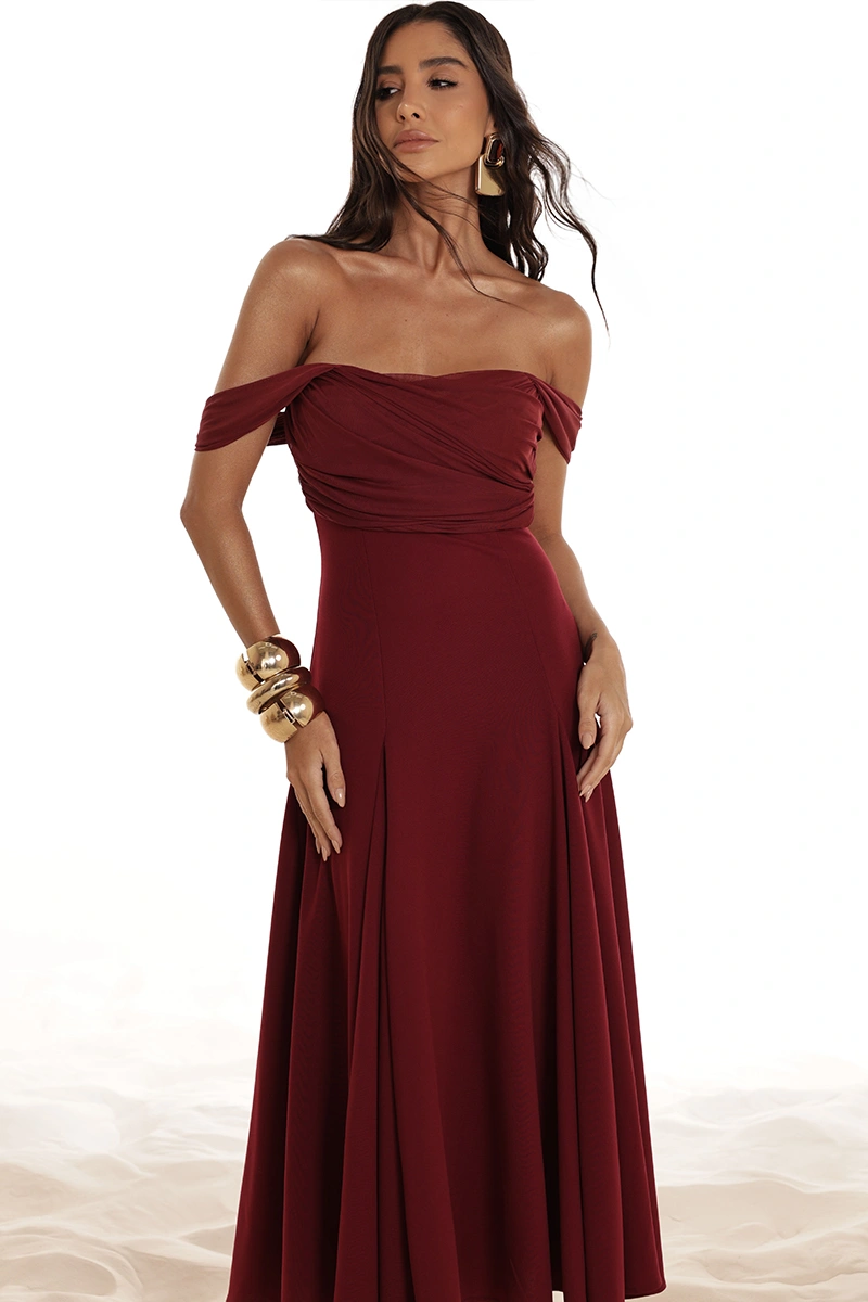 Dot Clothing - Dress Dot Clothing Marina Evasê Skirt W/ tulle Marsala - 2918VERM