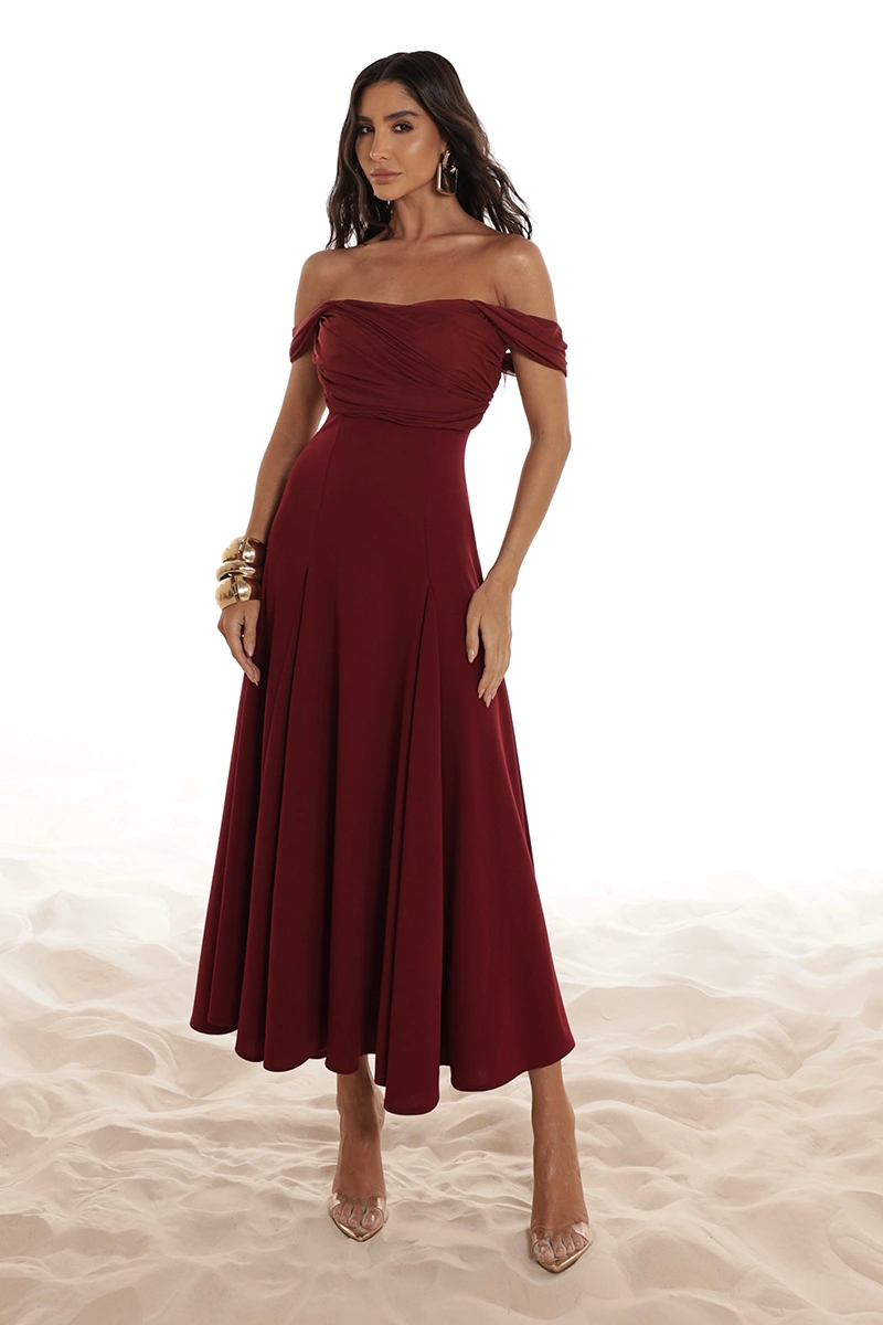 Dot Clothing - Dress Dot Clothing Marina Evasê Skirt W/ tulle Marsala - 2918VERM