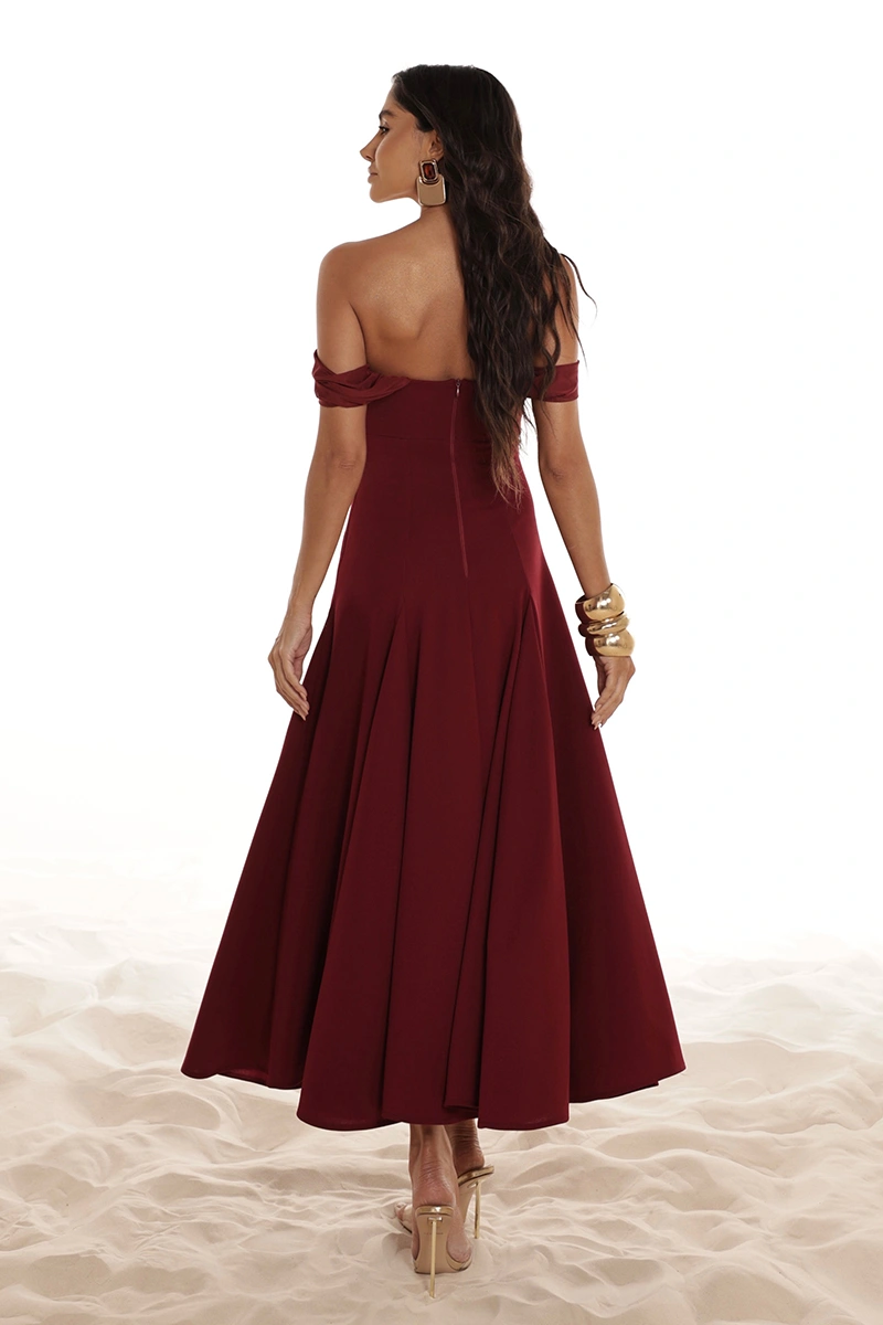 Dot Clothing - Dress Dot Clothing Marina Evasê Skirt W/ tulle Marsala - 2918VERM