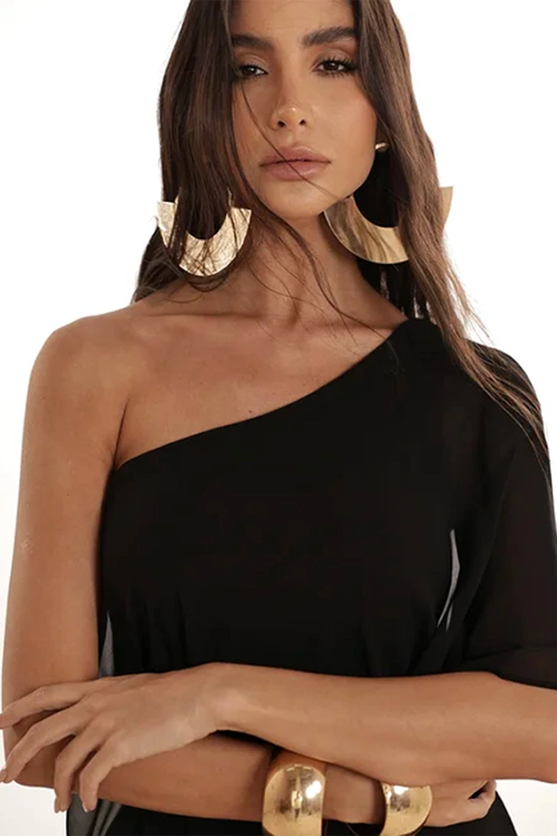 Dot Clothing - Jumpsuit Dot Clothing pinklia Scuba W/ Shirt Chiffon Black - 2917PRETO