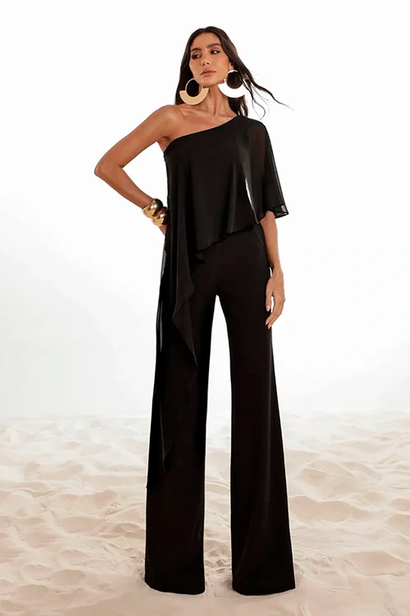 Dot Clothing - Jumpsuit Dot Clothing pinklia Scuba W/ Shirt Chiffon Black - 2917PRETO