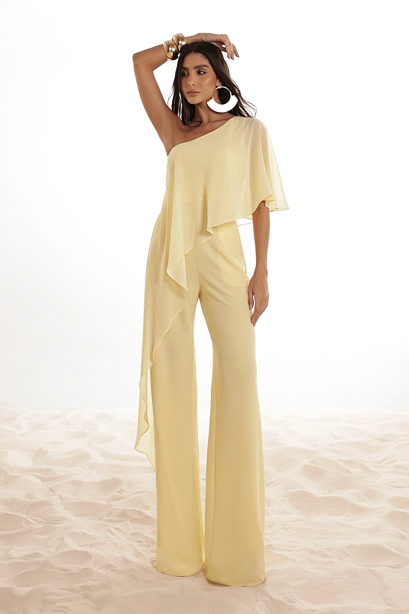 Dot Clothing - Jumpsuit Dot Clothing pinklia Scuba W/ Yellow Chiffon Shirt - 2917AMAR