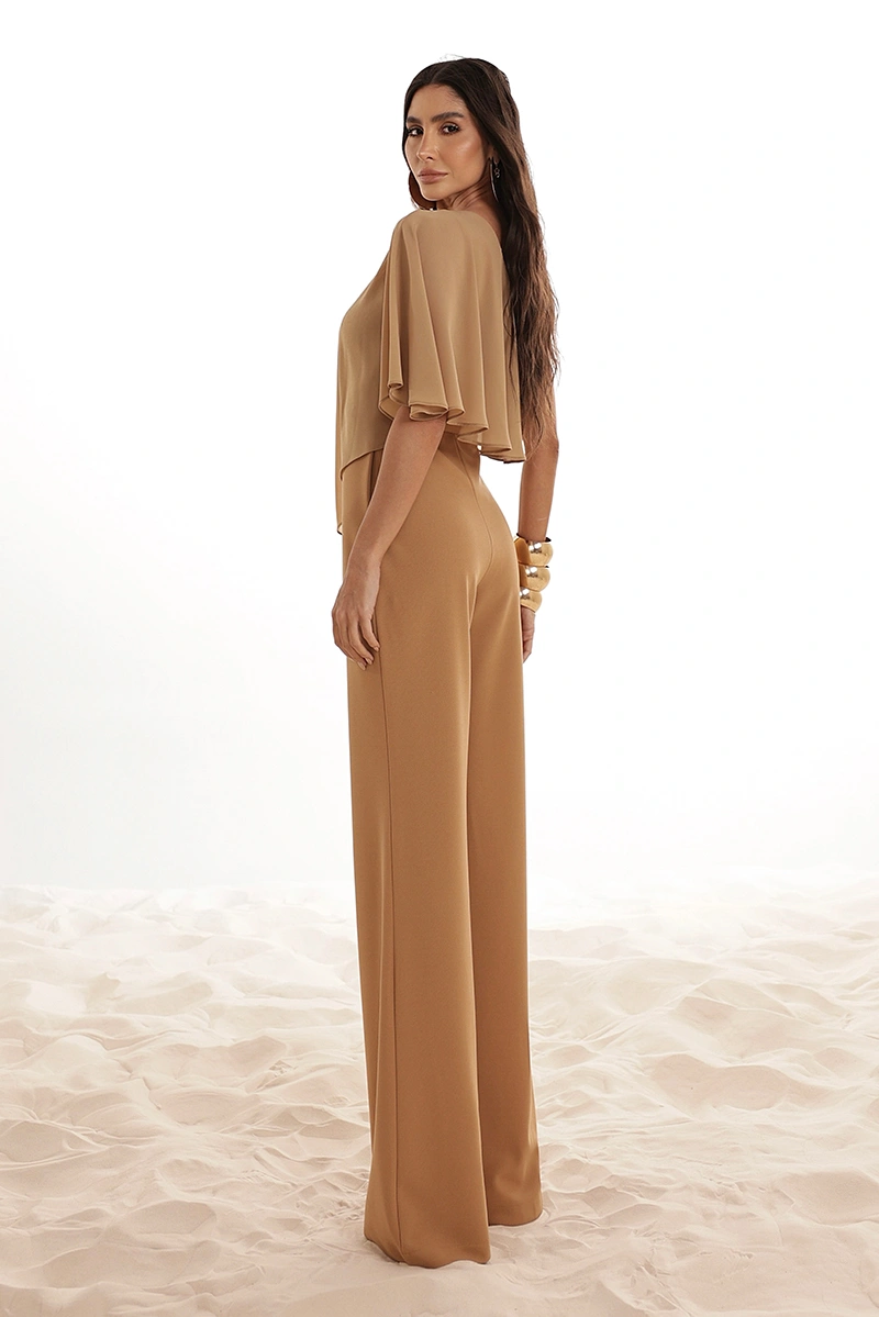 Dot Clothing - Jumpsuit Dot Clothing pinklia Scuba C/ Shirt Chiffon Beige - 2917BEGE