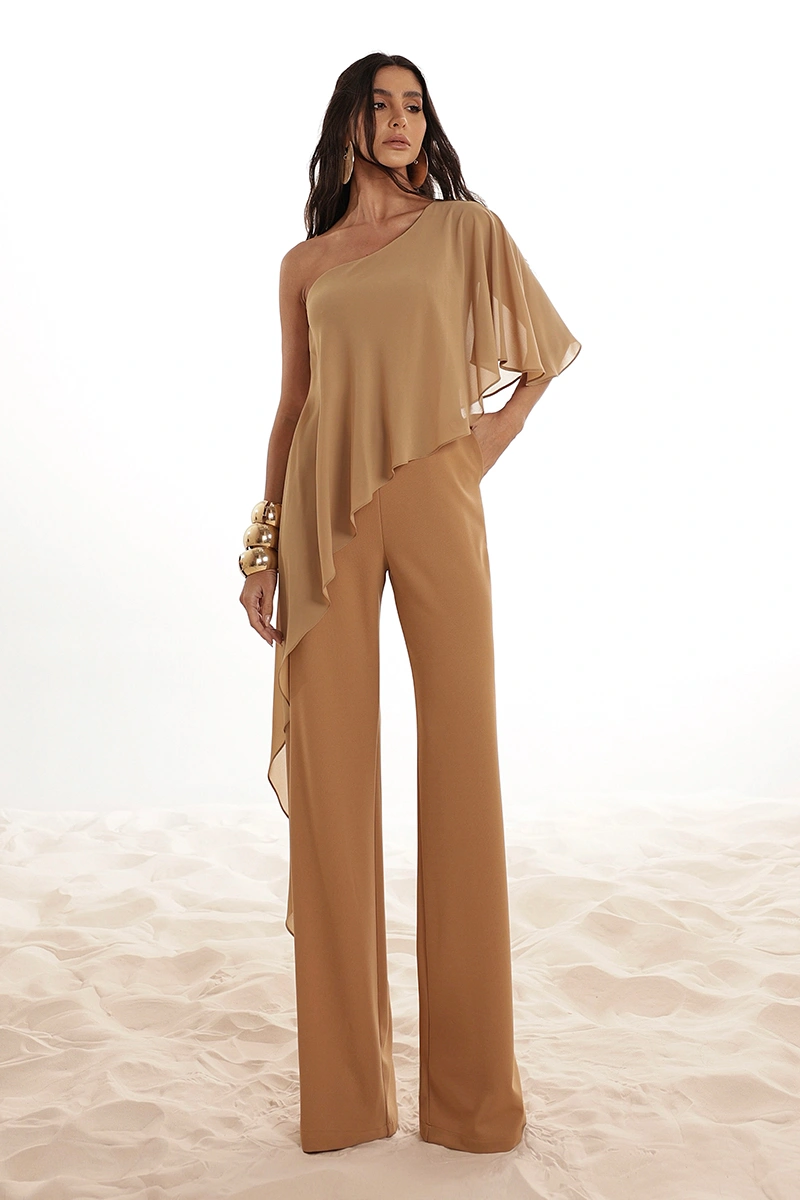 Dot Clothing - Jumpsuit Dot Clothing pinklia Scuba C/ Shirt Chiffon Beige - 2917BEGE