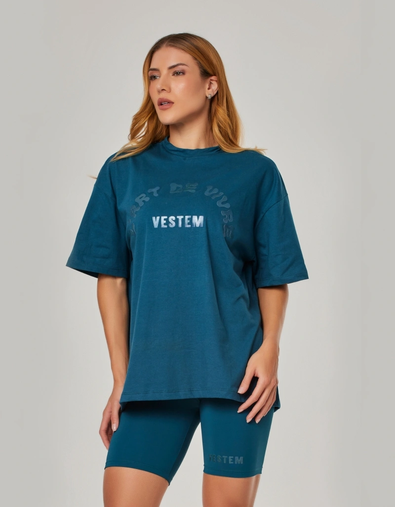 Vestem - Camiseta Oversized com Silk Arte de Viver Azul Undersea - BMC858.NY.C0730
