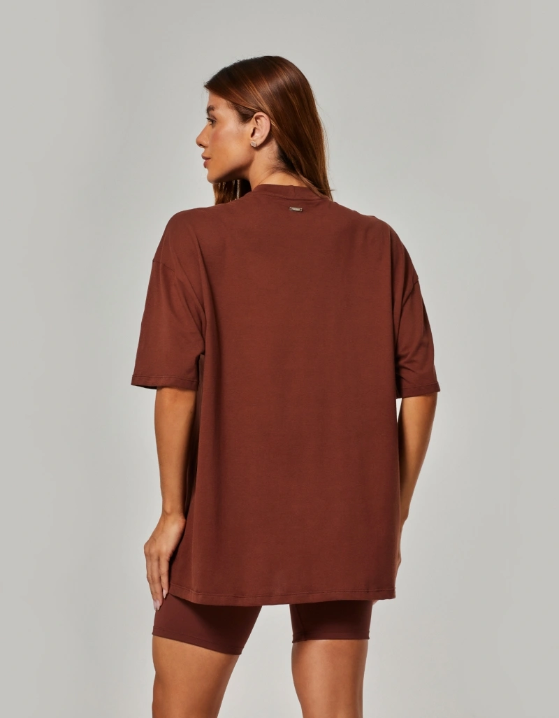 Vestem - Oversized T-shirt with "Art of Living" silk screen print, Sepia Brown. - BMC858.NY.C0697