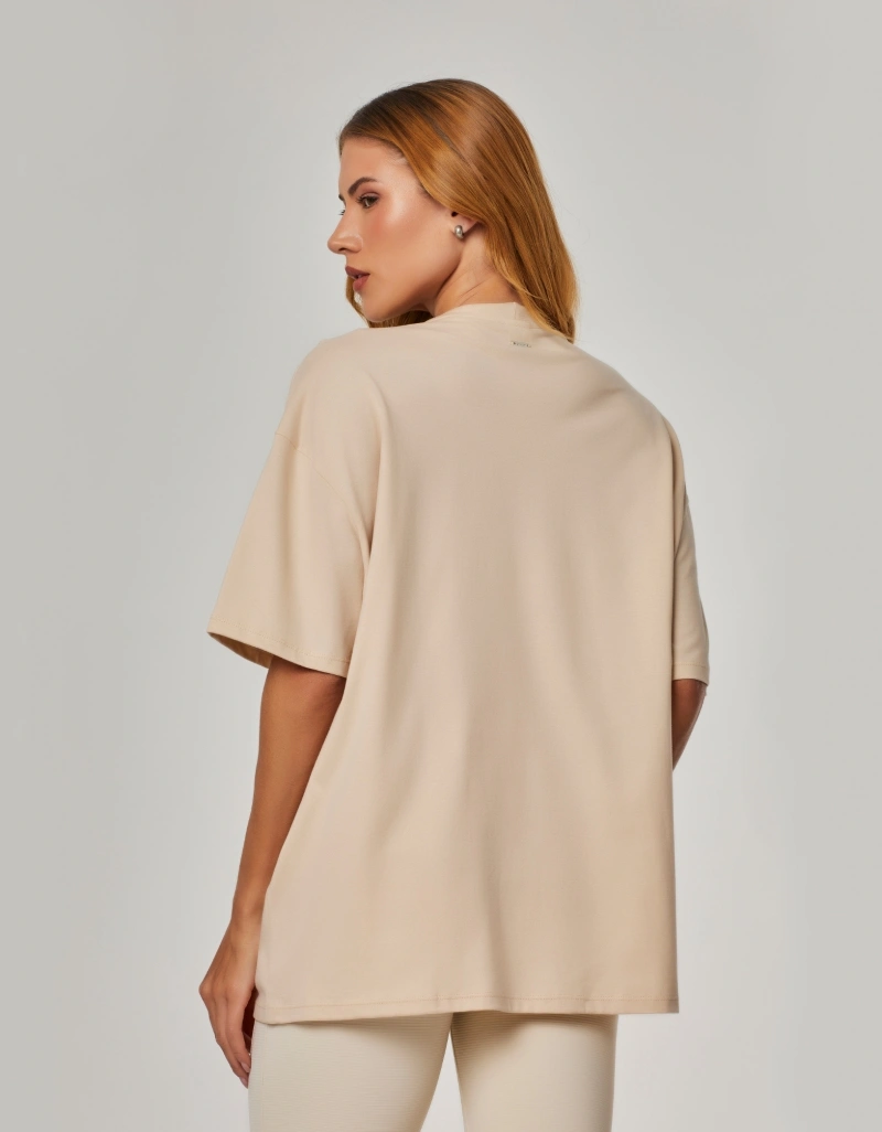 Vestem - Oversized T-shirt with Vestem Club Beige Ivory print. - BMC859.NY.C0696