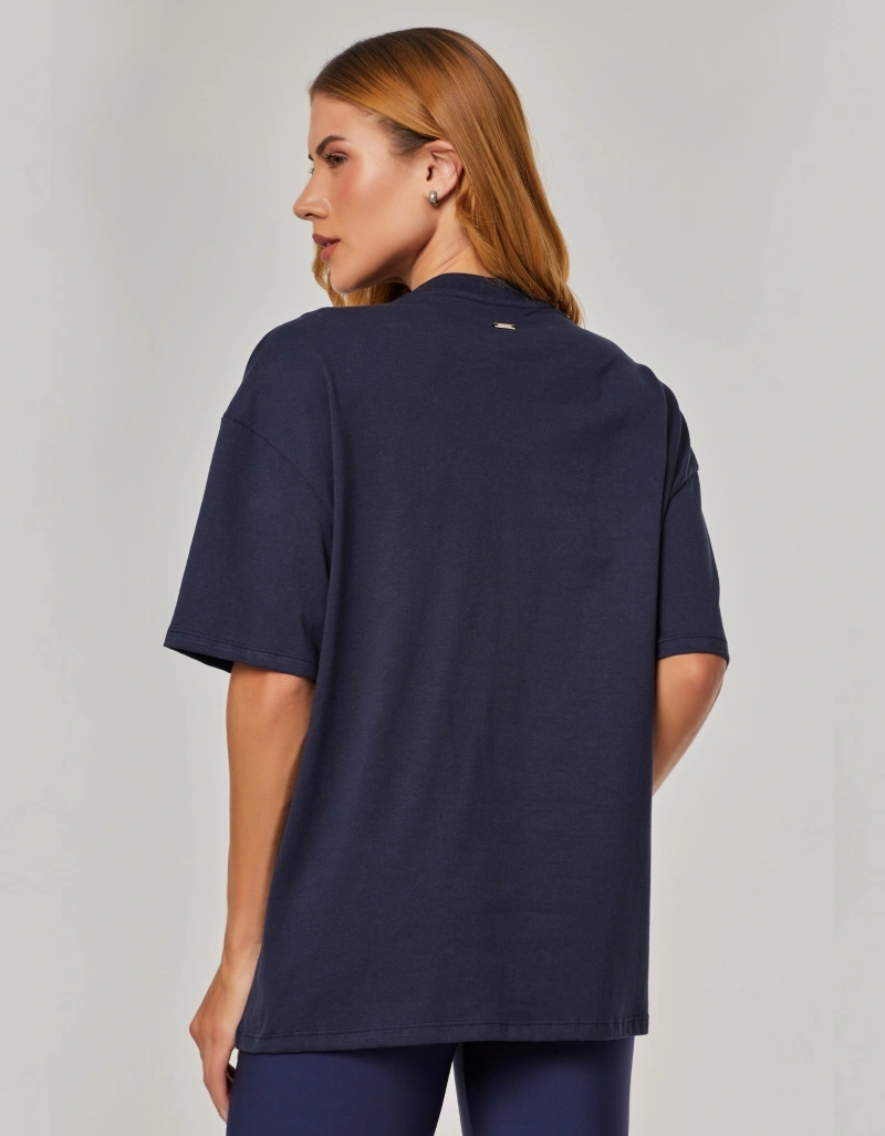 Vestem - Oversized T-shirt with Original Story Silk Screen Print, Deep Blue - BMC861.NY.C0695
