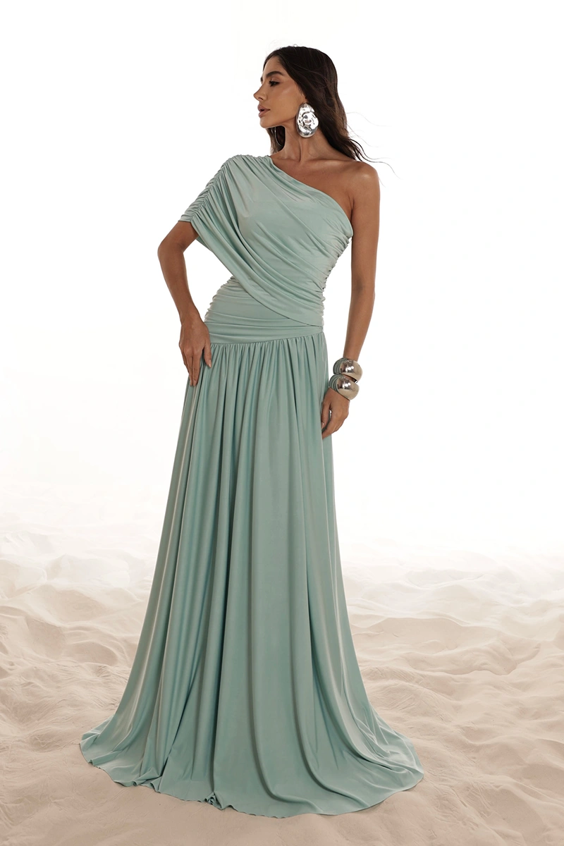 Dot Clothing - Dress Dot Clothing Nathalia Longo C/ Cape Drapeada Verde - 2941VERDE