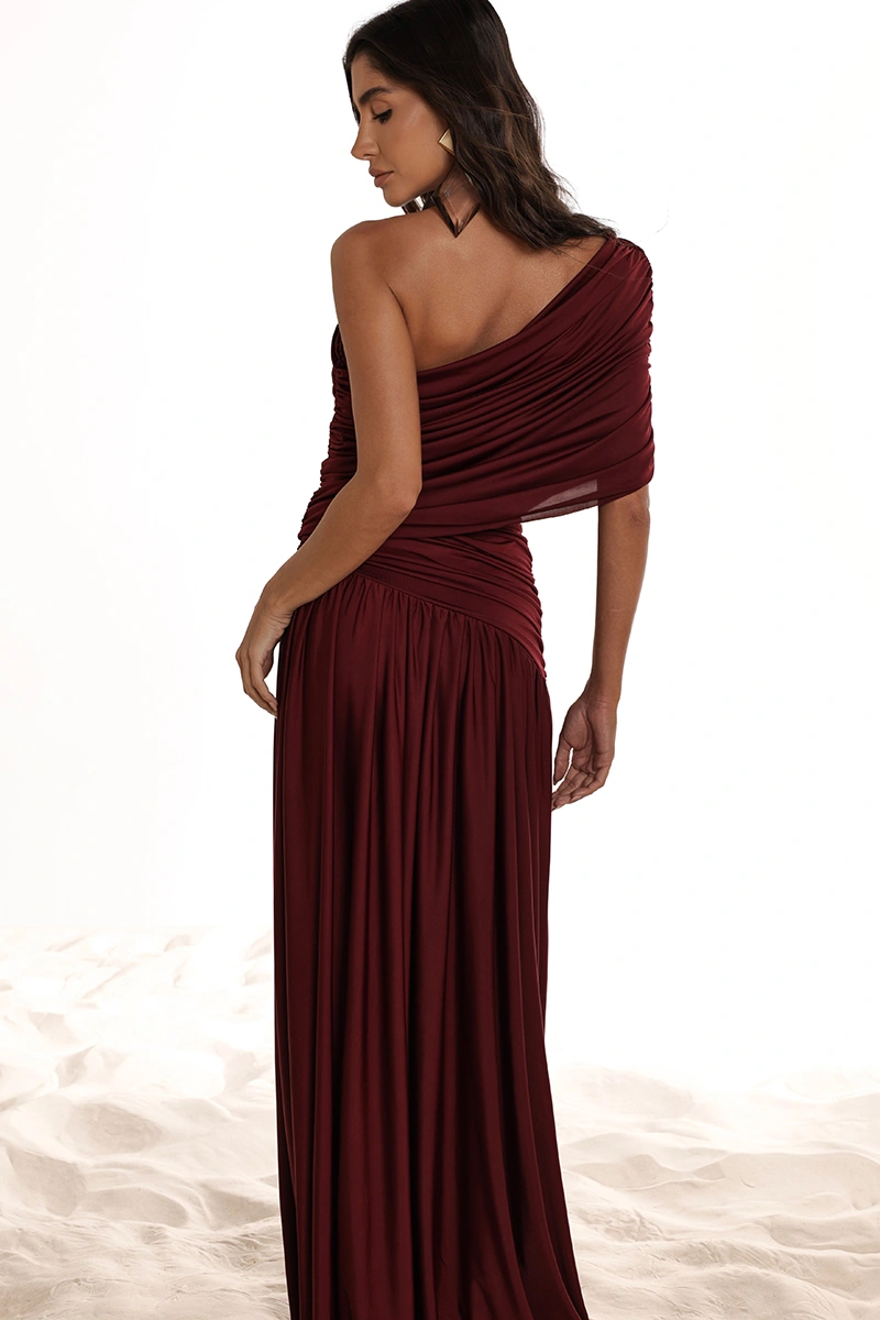 Dot Clothing - Dress Dot Clothing Nathalia Longo C/ Cape Drapeada Vinho - 2941VERM