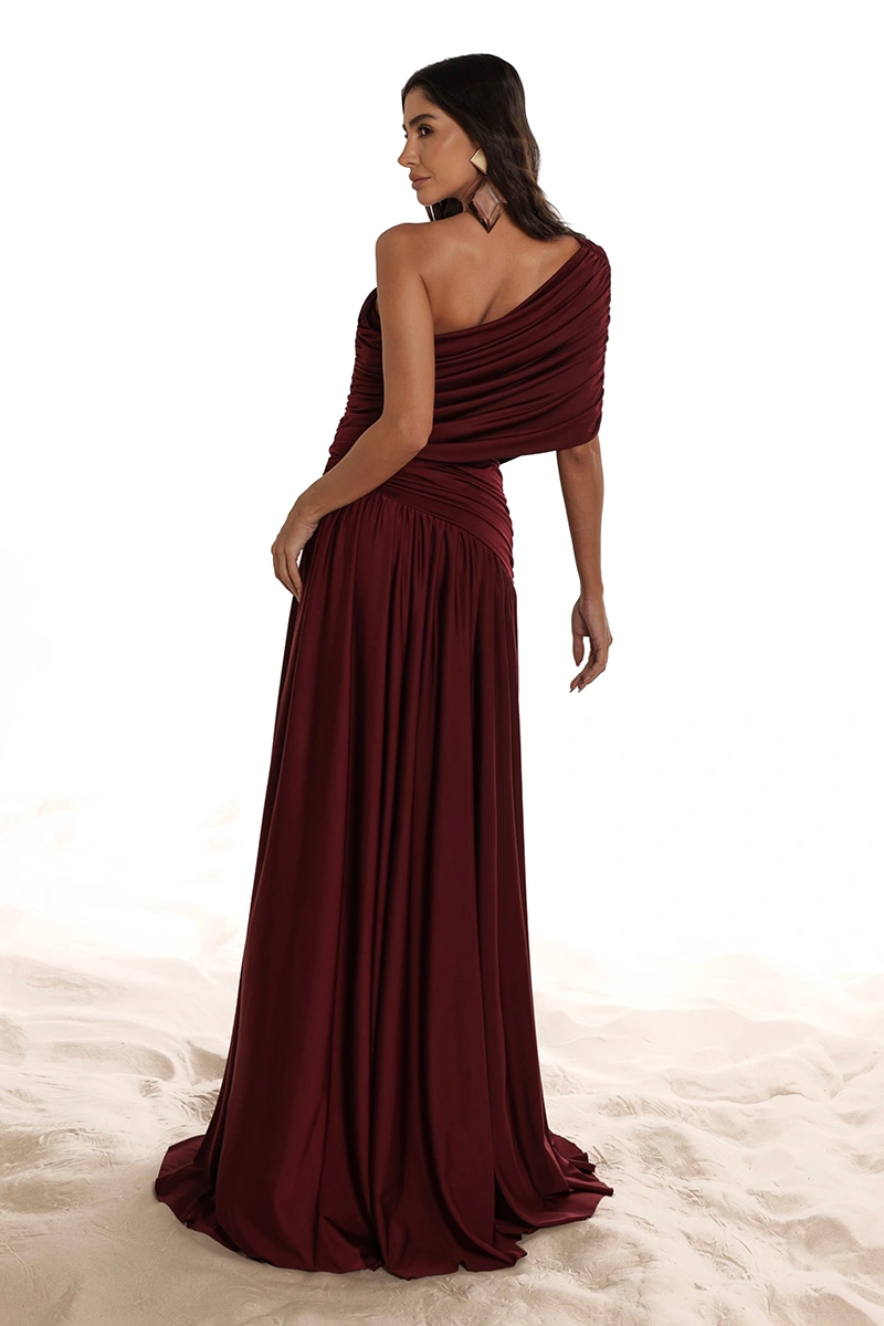 Dot Clothing - Dress Dot Clothing Nathalia Longo C/ Cape Drapeada Vinho - 2941VERM