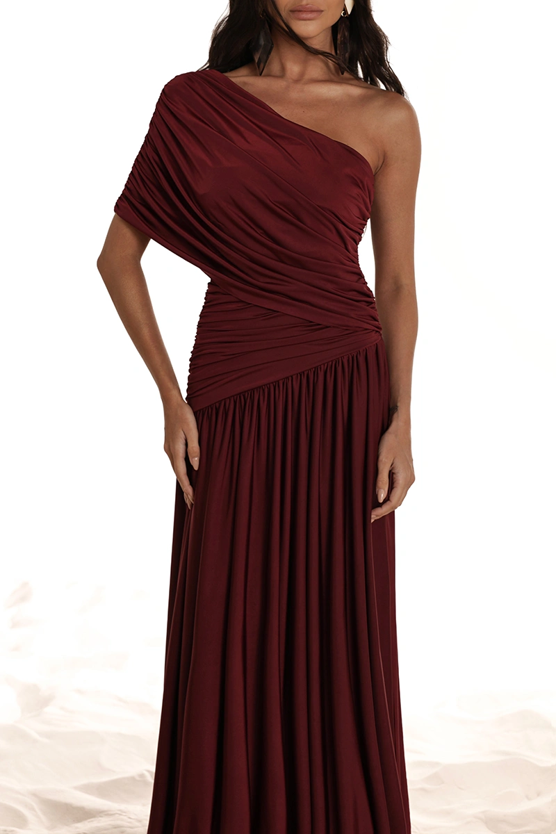 Dot Clothing - Dress Dot Clothing Nathalia Longo C/ Cape Drapeada Vinho - 2941VERM