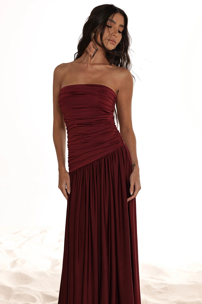 Dot Clothing - Dress Dot Clothing Nathalia Longo C/ Cape Drapeada Vinho - 2941VERM