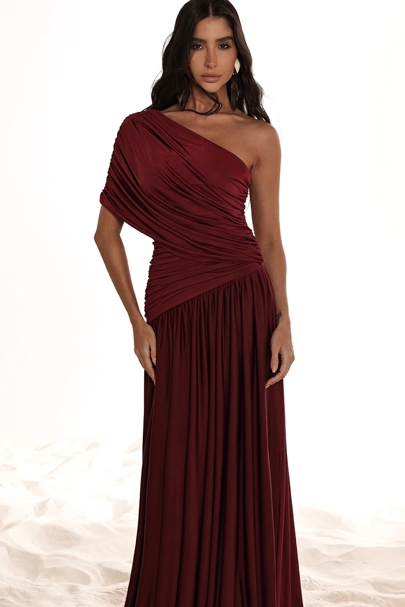 Dot Clothing - Dress Dot Clothing Nathalia Longo C/ Cape Drapeada Vinho - 2941VERM