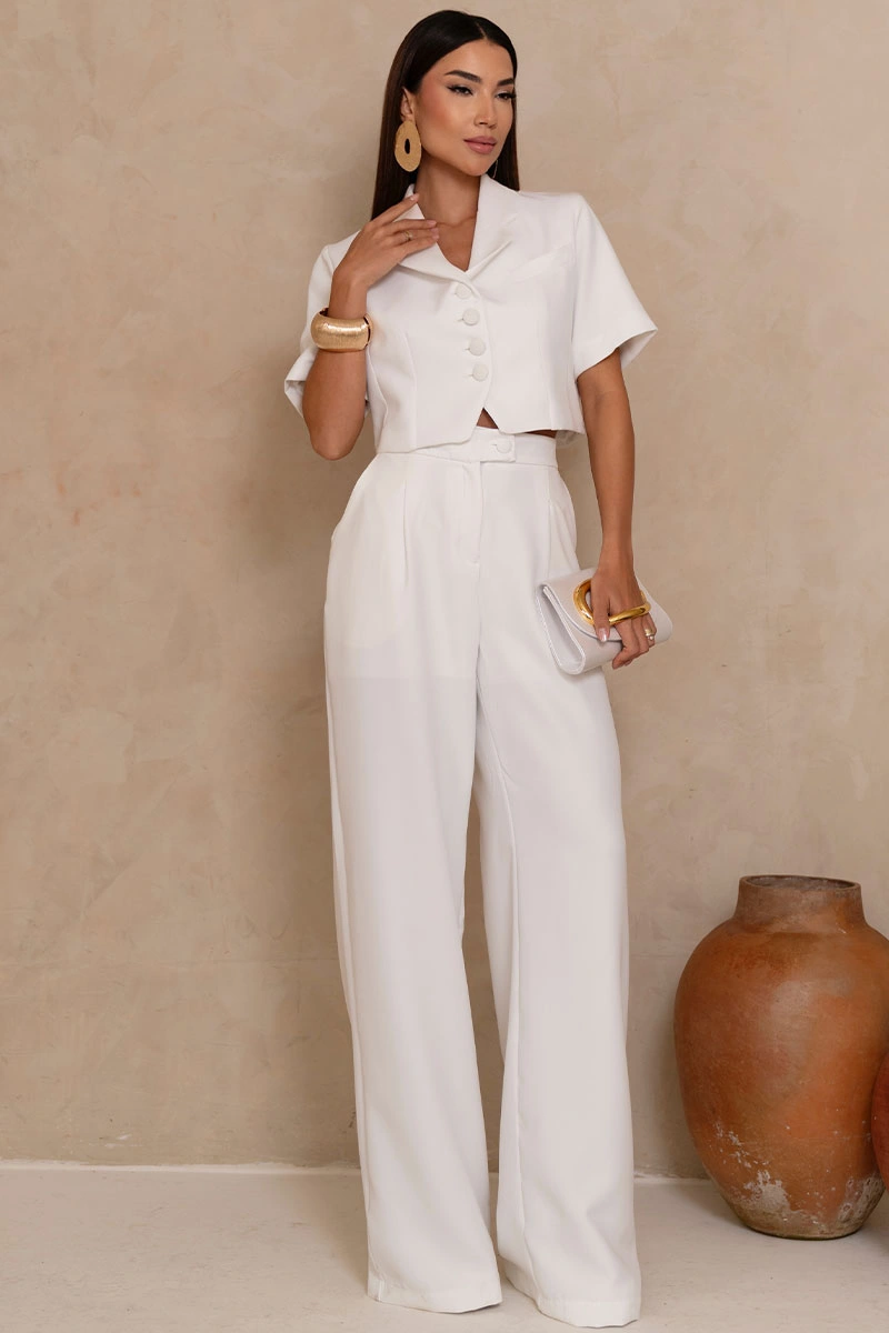 Miss Misses - Selena Tailored Trousers with Front Pockets, White - 54764005