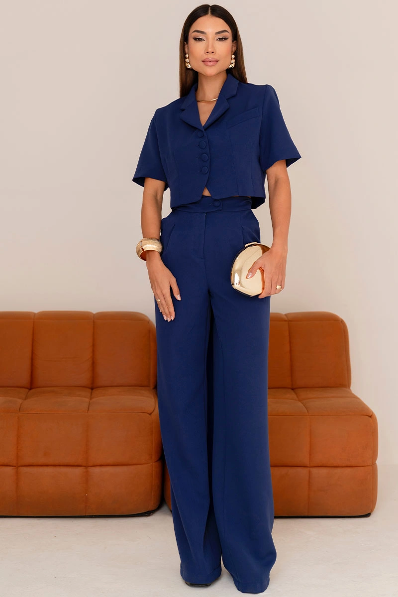 Miss Misses - Selena Tailored Trousers with Front Pocket, Navy Blue - 54764004