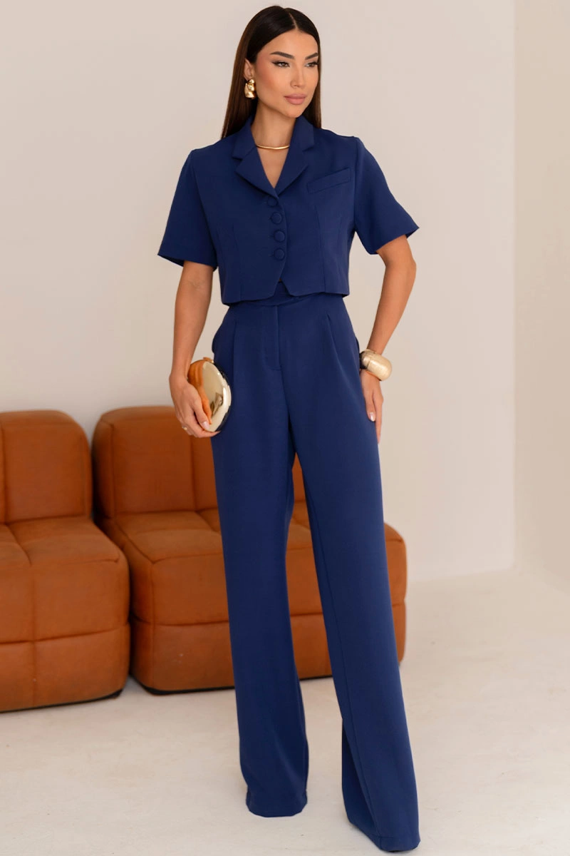 Miss Misses - Selena Tailored Trousers with Front Pocket, Navy Blue - 54764004