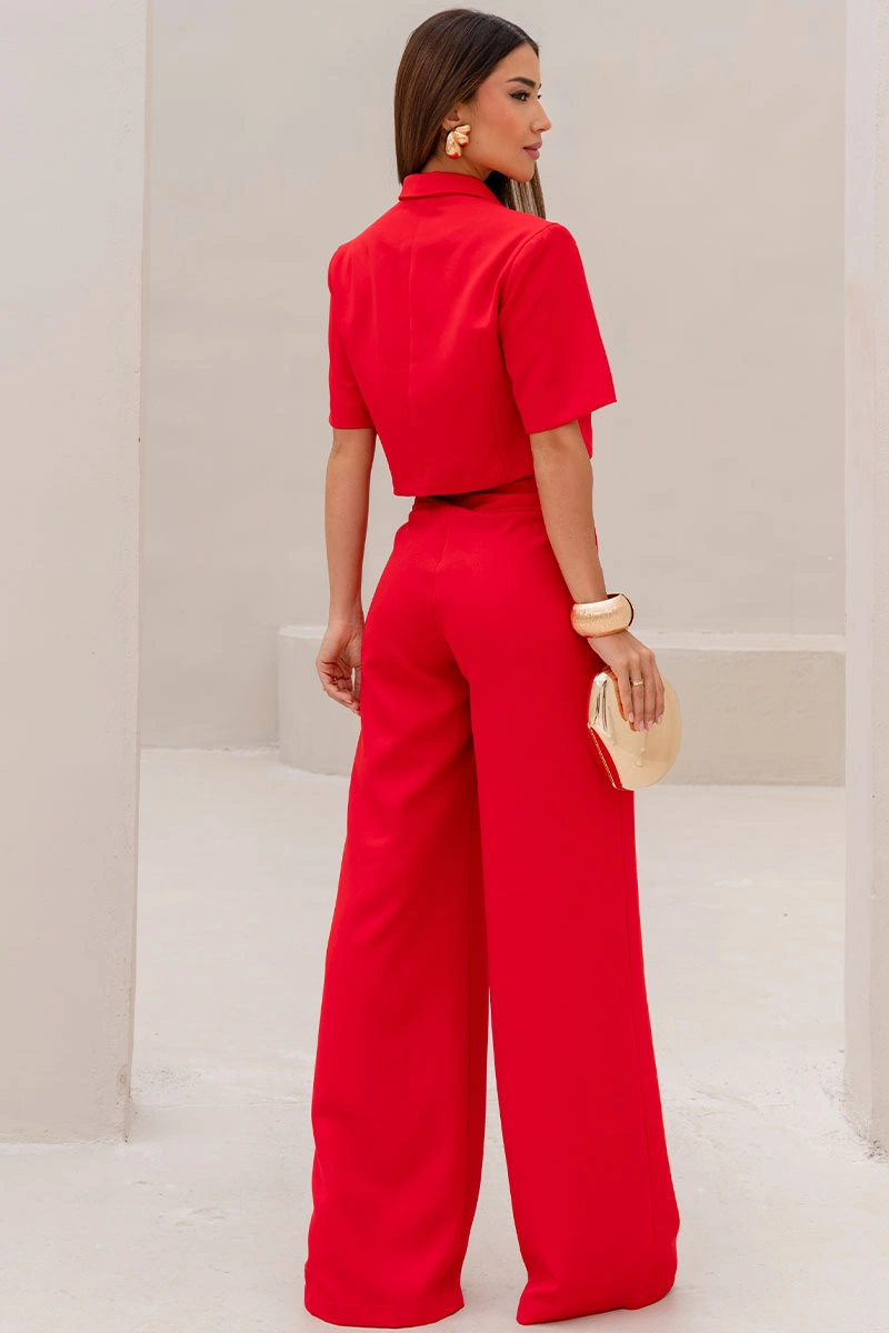 Miss Misses - Selena Tailored Pants with Front Pocket, Red - 54764024
