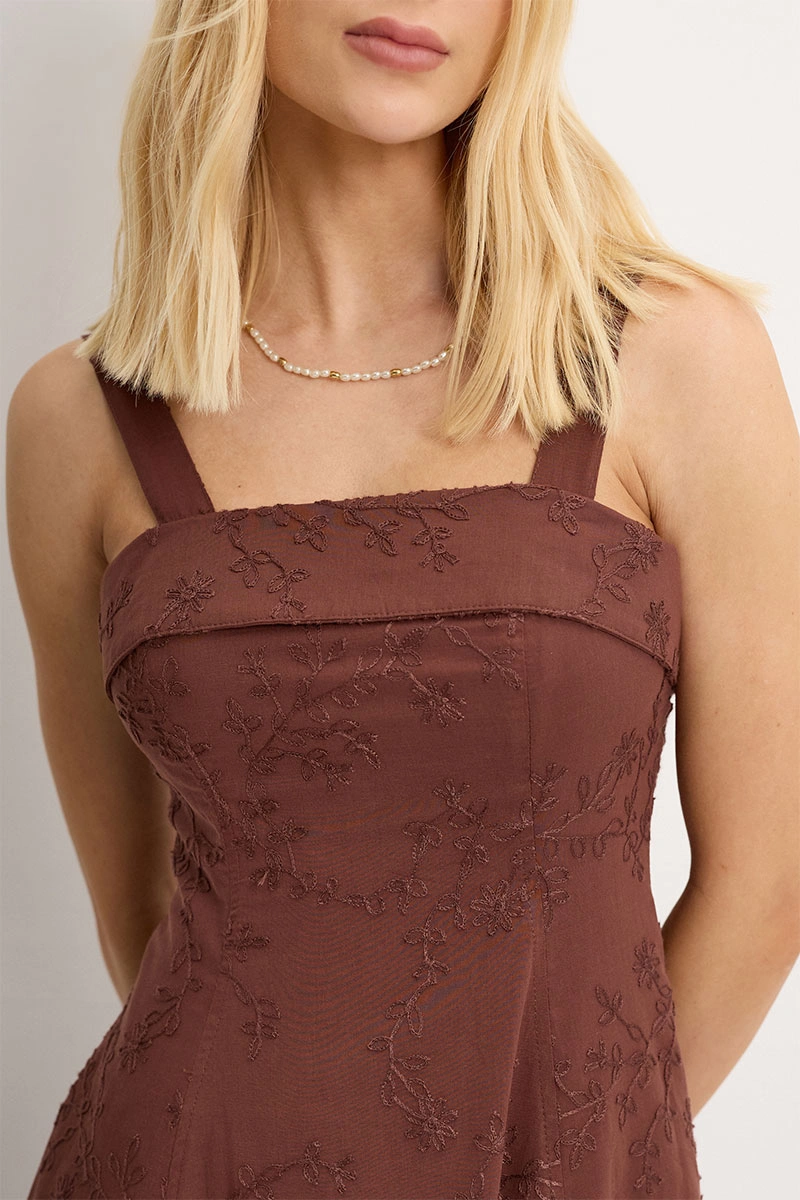 Miss Misses - Dress Loren needlework with strap, pocket, and zipper, brown. - 54754214