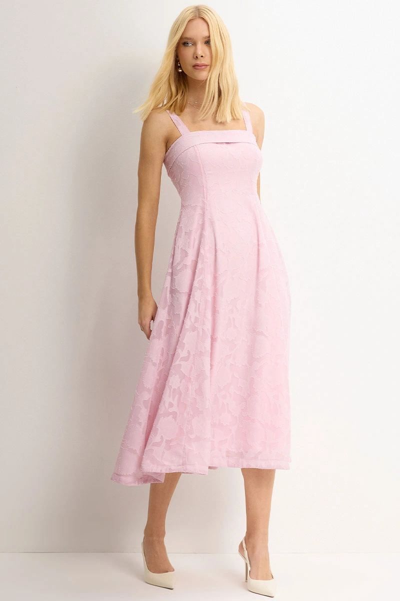 Miss Misses - Dress Loren needlework with strap, pocket, and zipper, pink. - 54754060