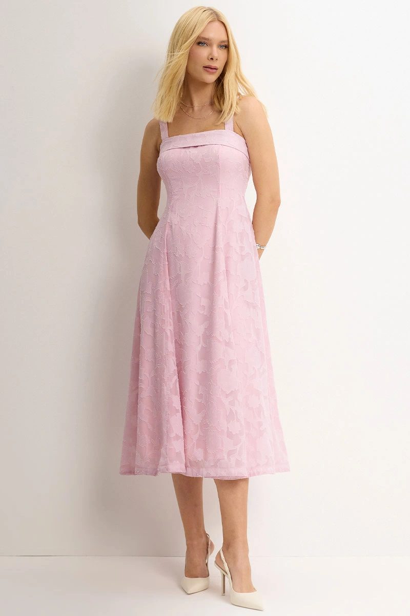 Miss Misses - Dress Loren needlework with strap, pocket, and zipper, pink. - 54754060