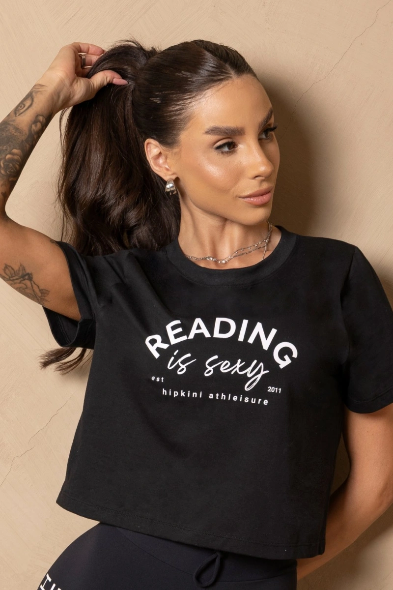 Hipkini - Cropped fitness Wellness Black Shirt with silk - 33331584