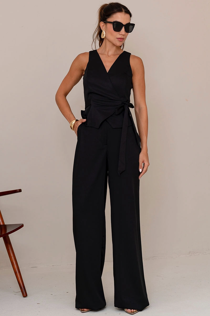 Miss Misses - Isabely Tailored Pants with Pockets, Black - 54779001