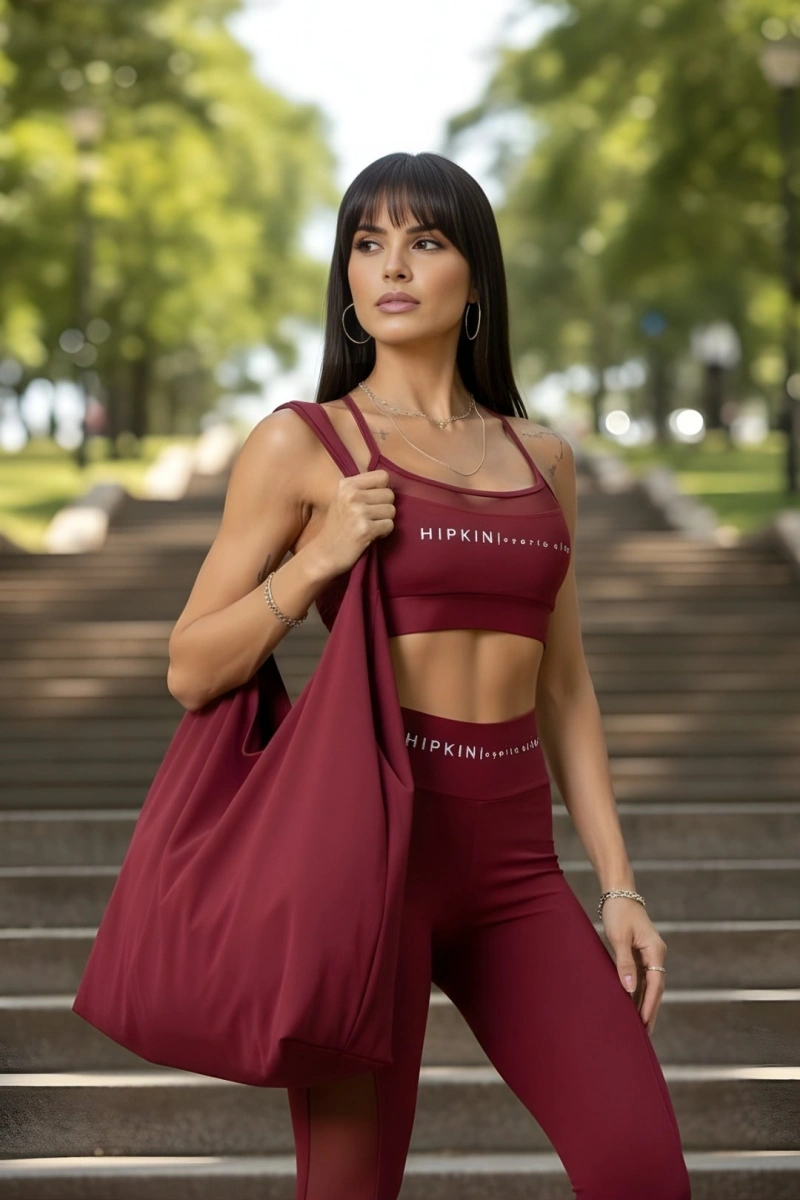 Hipkini - Wine-colored fitness and wellness leggings with tulle. - 33331617