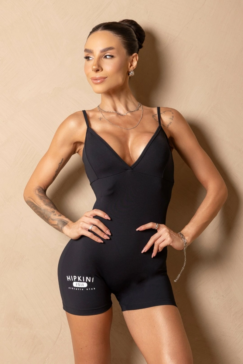 Hipkini - Black Fitness Wellness Romper with Adjustable Straps - 33331531