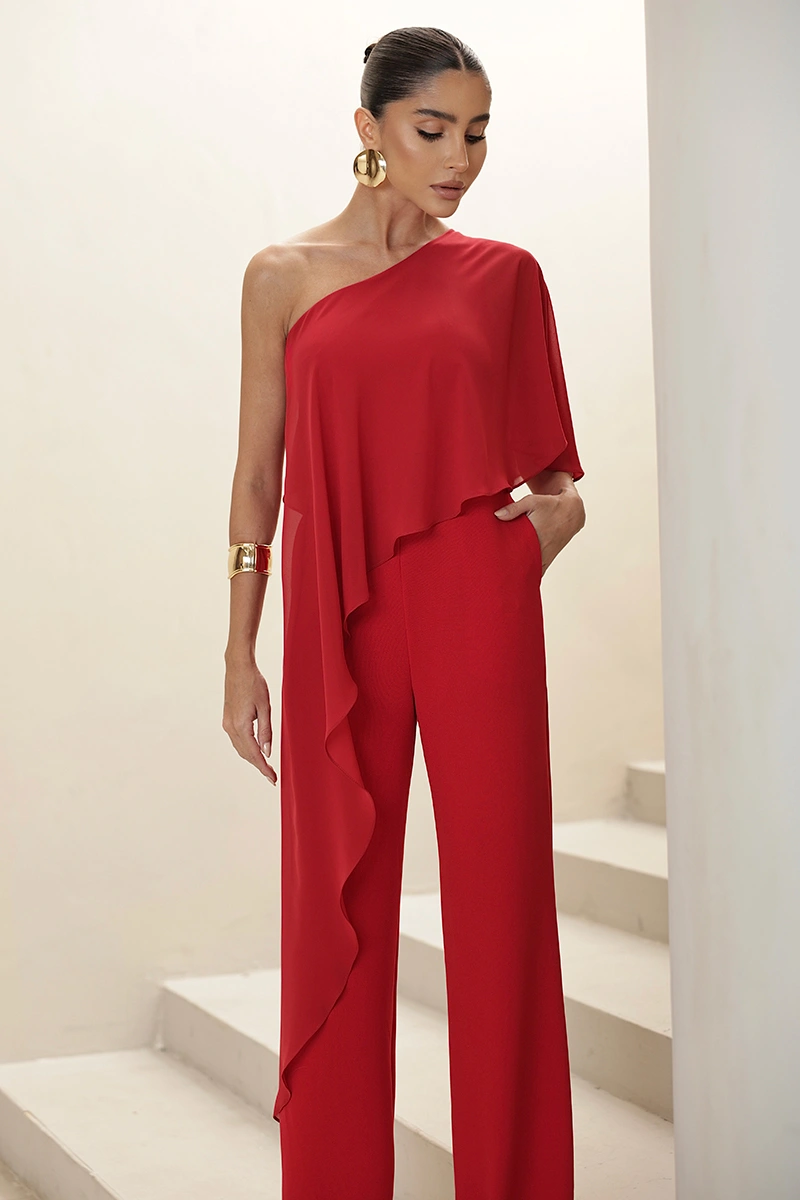 Dot Clothing - Jumpsuit Dot Clothing pinklia Scuba With Red Chiffon Shirt - 2917VERM