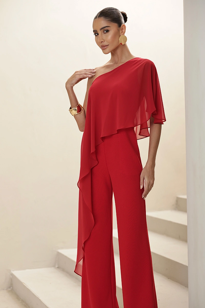 Dot Clothing - Jumpsuit Dot Clothing pinklia Scuba With Red Chiffon Shirt - 2917VERM