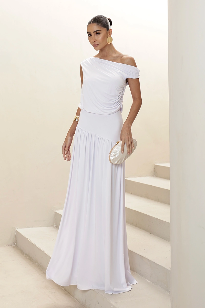 Dot Clothing - Dress Dot Clothing Longo Layla Draped Asymmetrical Off White - 2930OFF