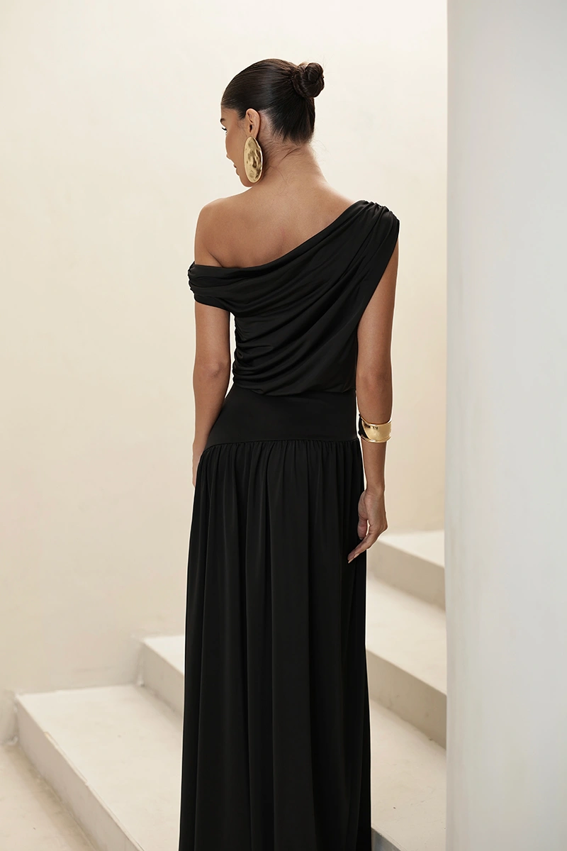 Dot Clothing - Dress Dot Clothing Longo Layla Draped Asymmetrical Black - 2930PRETO