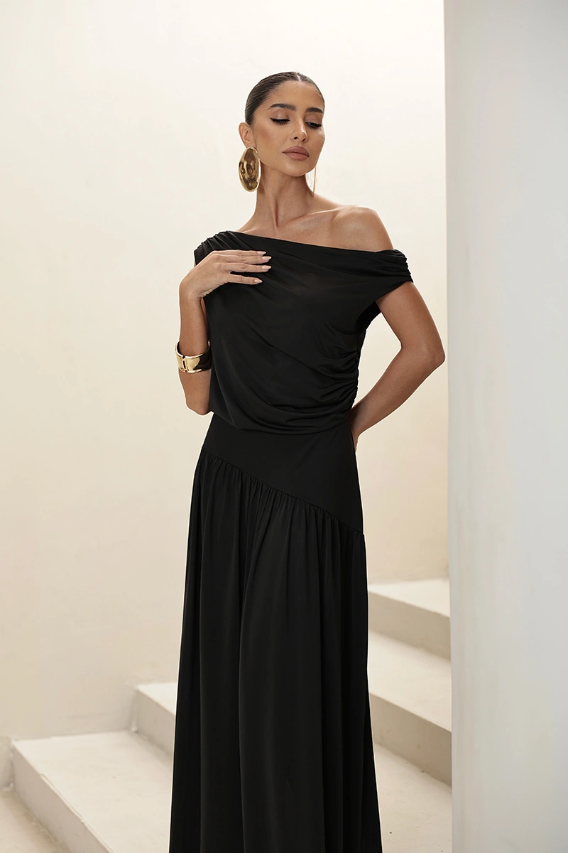 Dot Clothing - Dress Dot Clothing Longo Layla Draped Asymmetrical Black - 2930PRETO