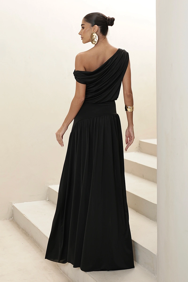 Dot Clothing - Dress Dot Clothing Longo Layla Draped Asymmetrical Black - 2930PRETO