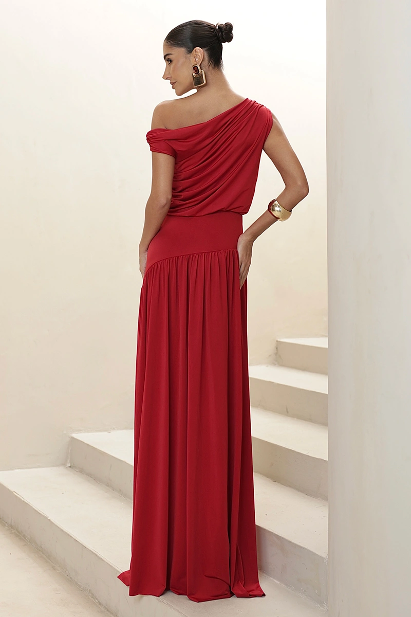 Dot Clothing - Dress Dot Clothing Longo Layla Draped Asymmetrical Red - 2930VERM