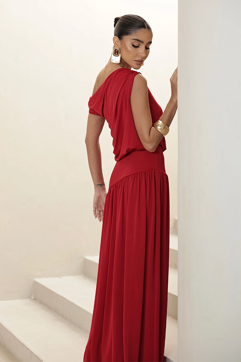 Dot Clothing - Dress Dot Clothing Longo Layla Draped Asymmetrical Red - 2930VERM