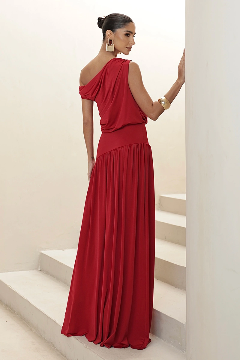 Dot Clothing - Dress Dot Clothing Longo Layla Draped Asymmetrical Red - 2930VERM