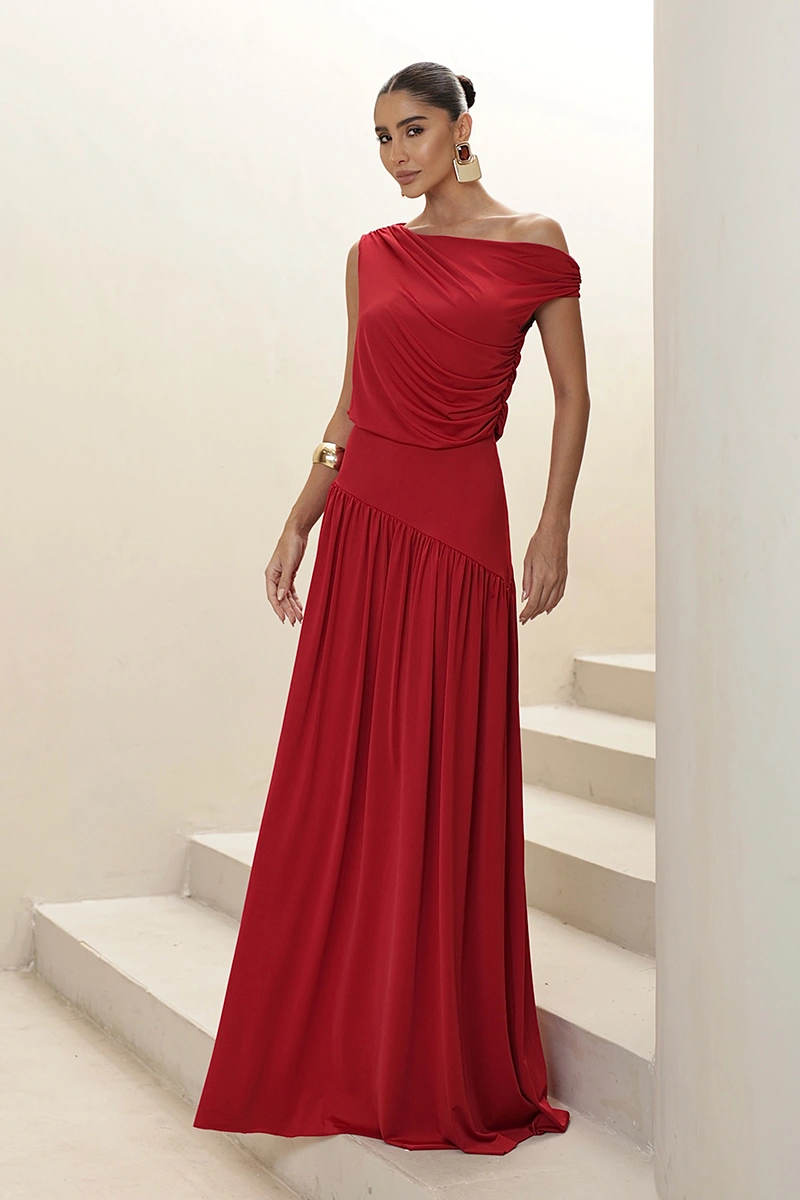 Dot Clothing - Dress Dot Clothing Longo Layla Draped Asymmetrical Red - 2930VERM