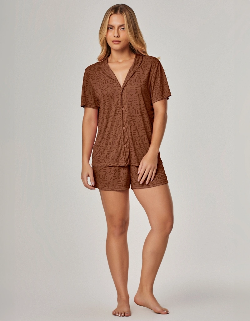 Vestem - Short Pajamas Logomania Vestem Vestem Sofstik Espresso - PIJ001.E1388