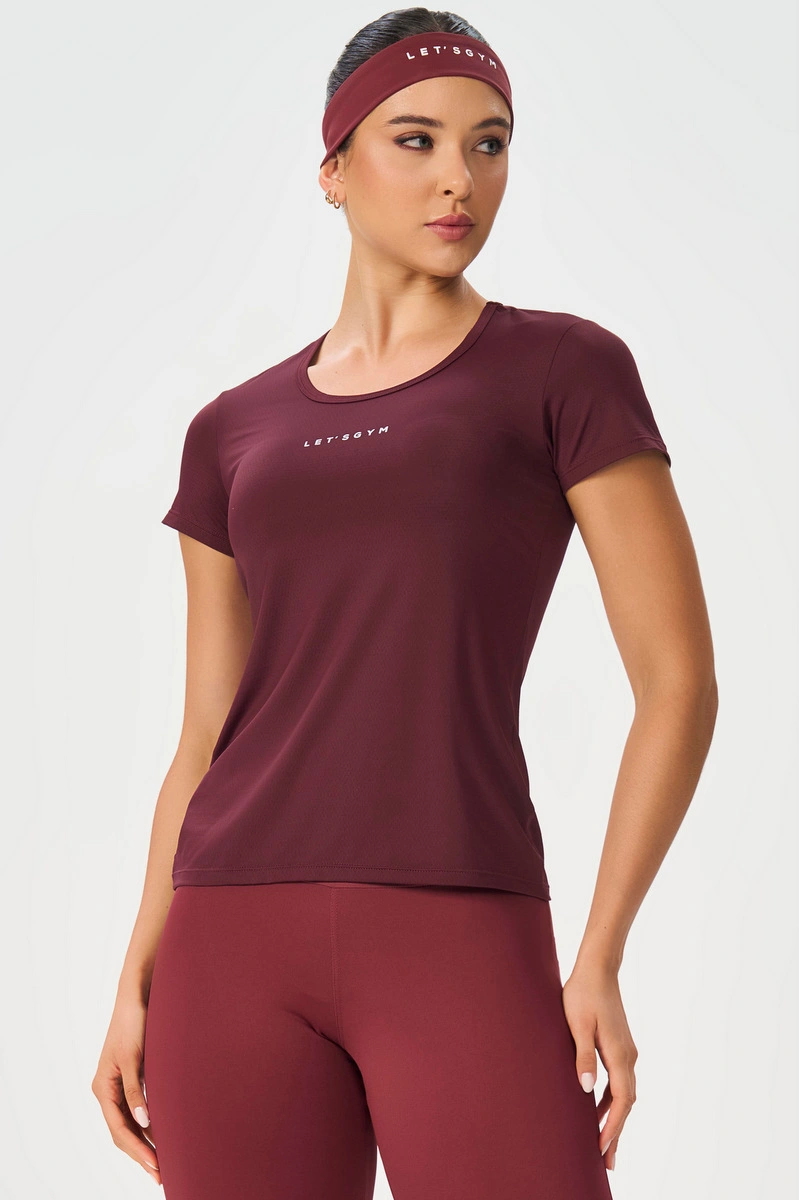 Lets Gym - Short-sleeved shirt, basic burgundy. - 2430BG