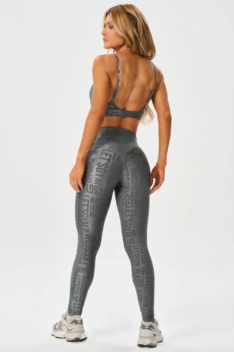 Lets Gym - Velvet Name Grey Leggings - 2628GR
