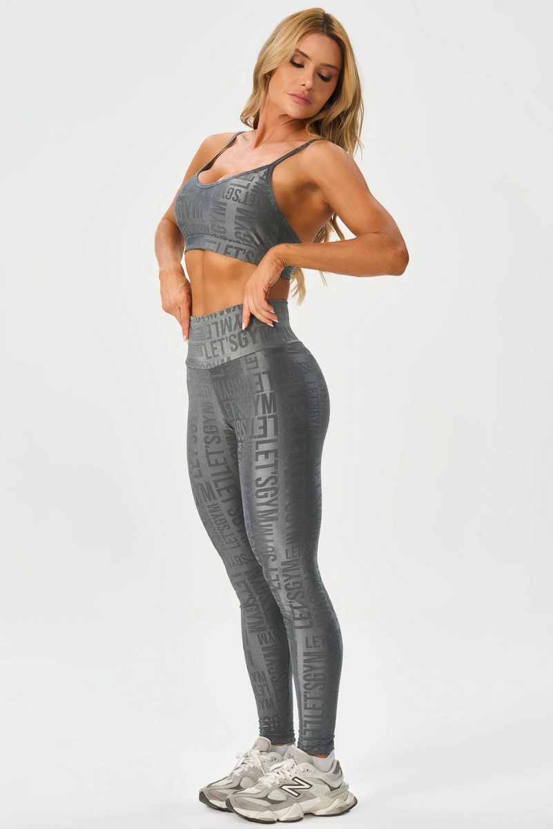 Lets Gym - Velvet Name Grey Leggings - 2628GR