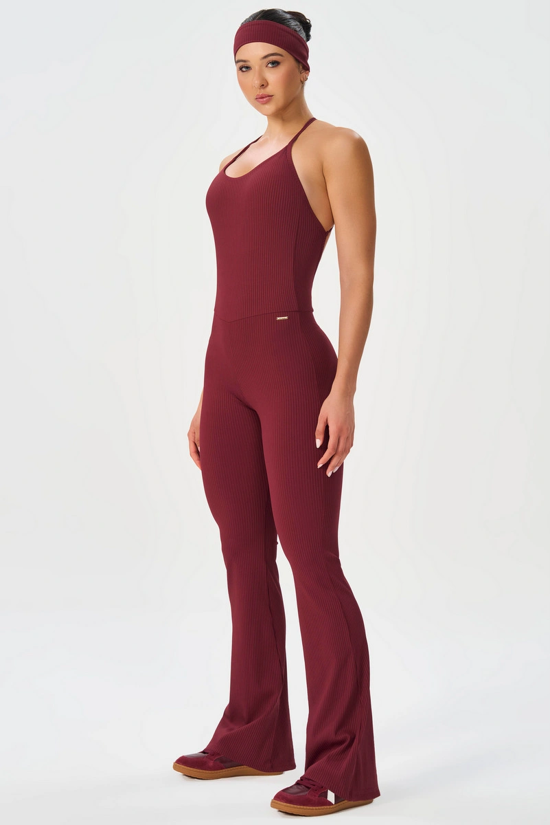 Lets Gym - Jumpsuit Flare Comfort Rib Burgundy - 2985BG