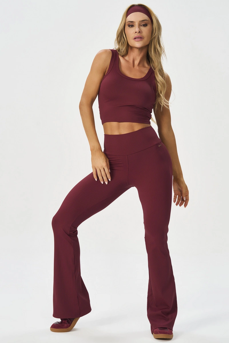 Lets Gym - Flare Comfort Rib Burgundy Pants - 2987BG