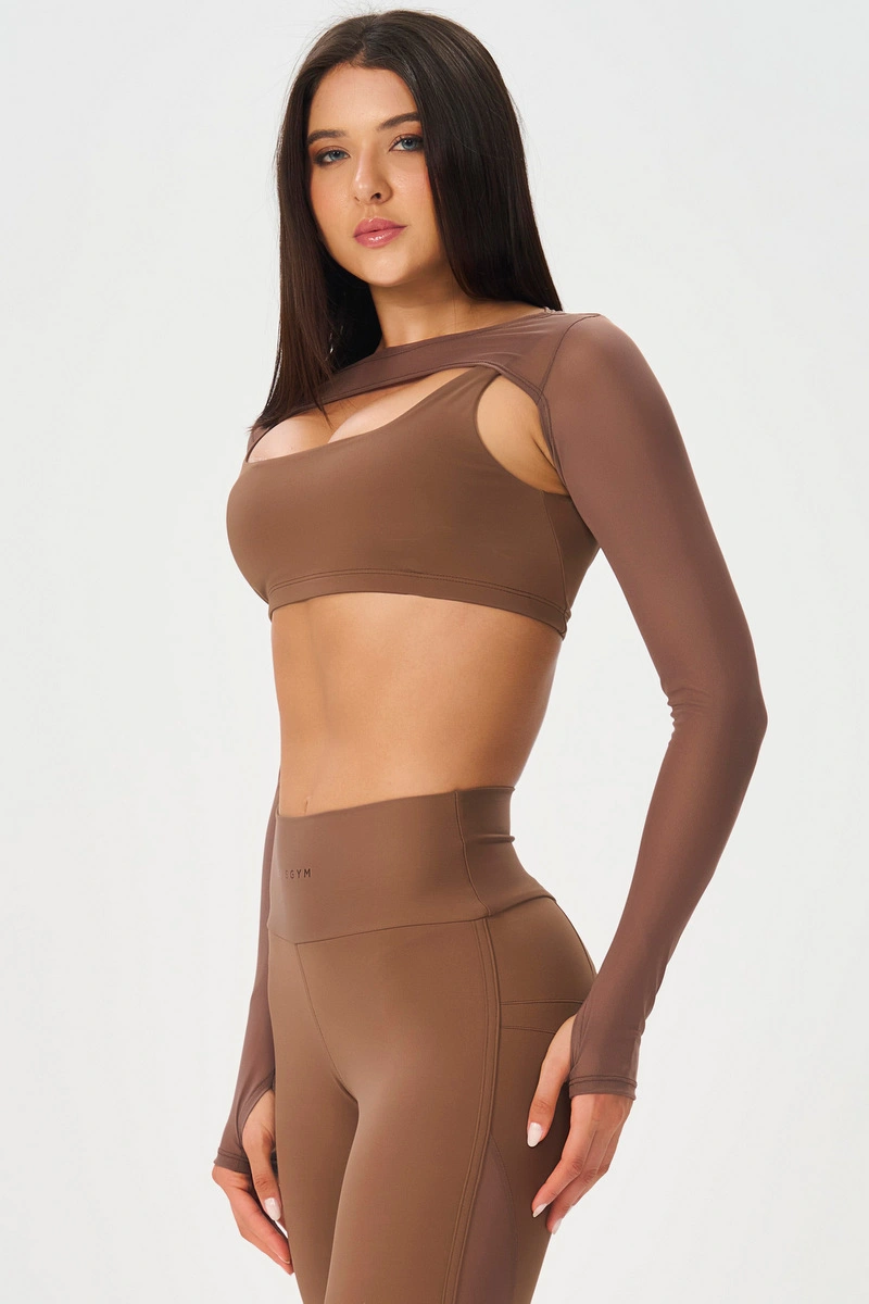 Lets Gym - Micro Cropped Sheer Marrom - 3149MR