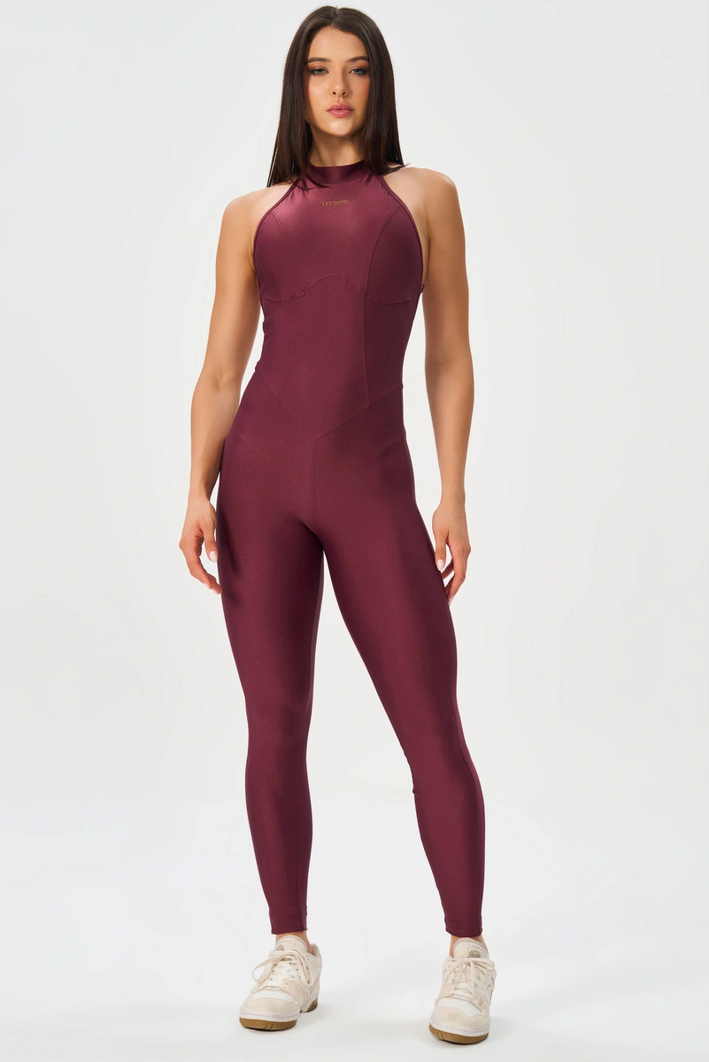 Lets Gym - Bright Form Burgundy Jumpsuit - 3211BG