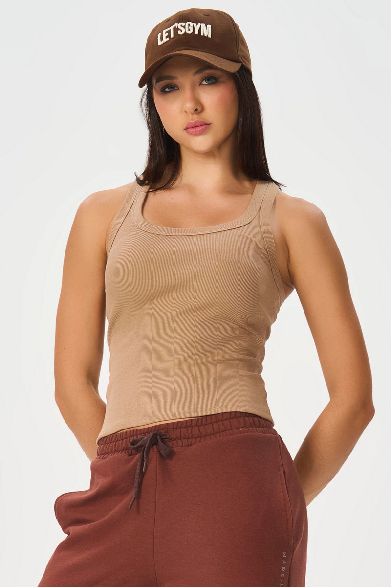 Lets Gym - Tank Shirt Rib Basic Mocha Mousse - 3247MM