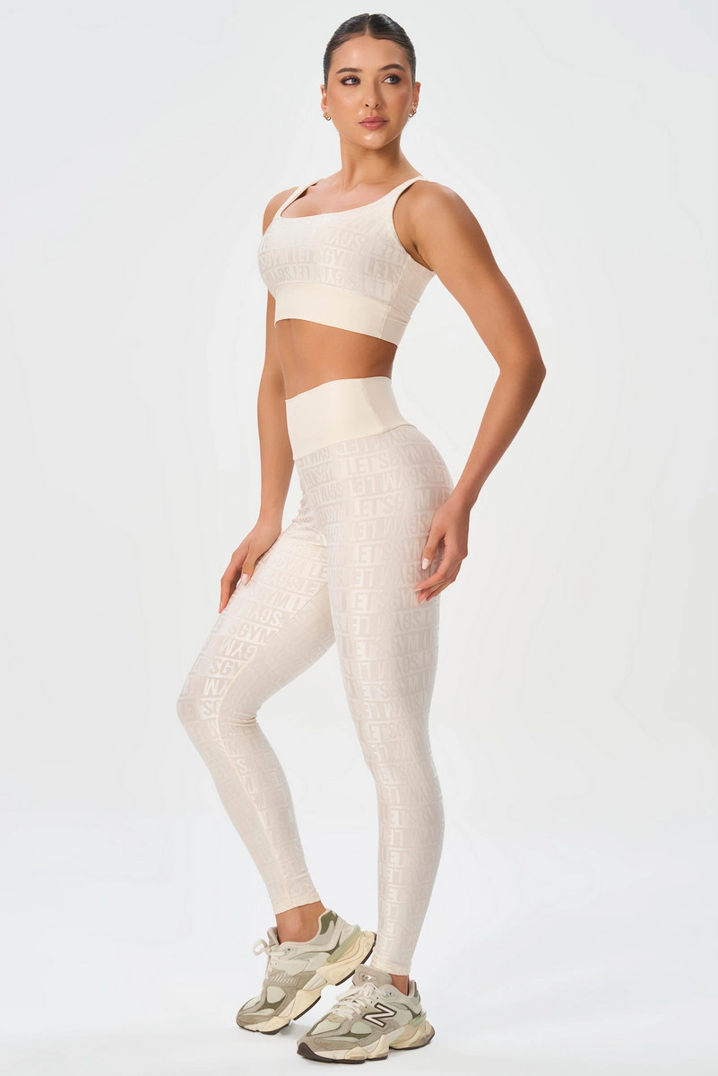 Lets Gym - Velvet Line Off White Leggings - 3293OFW